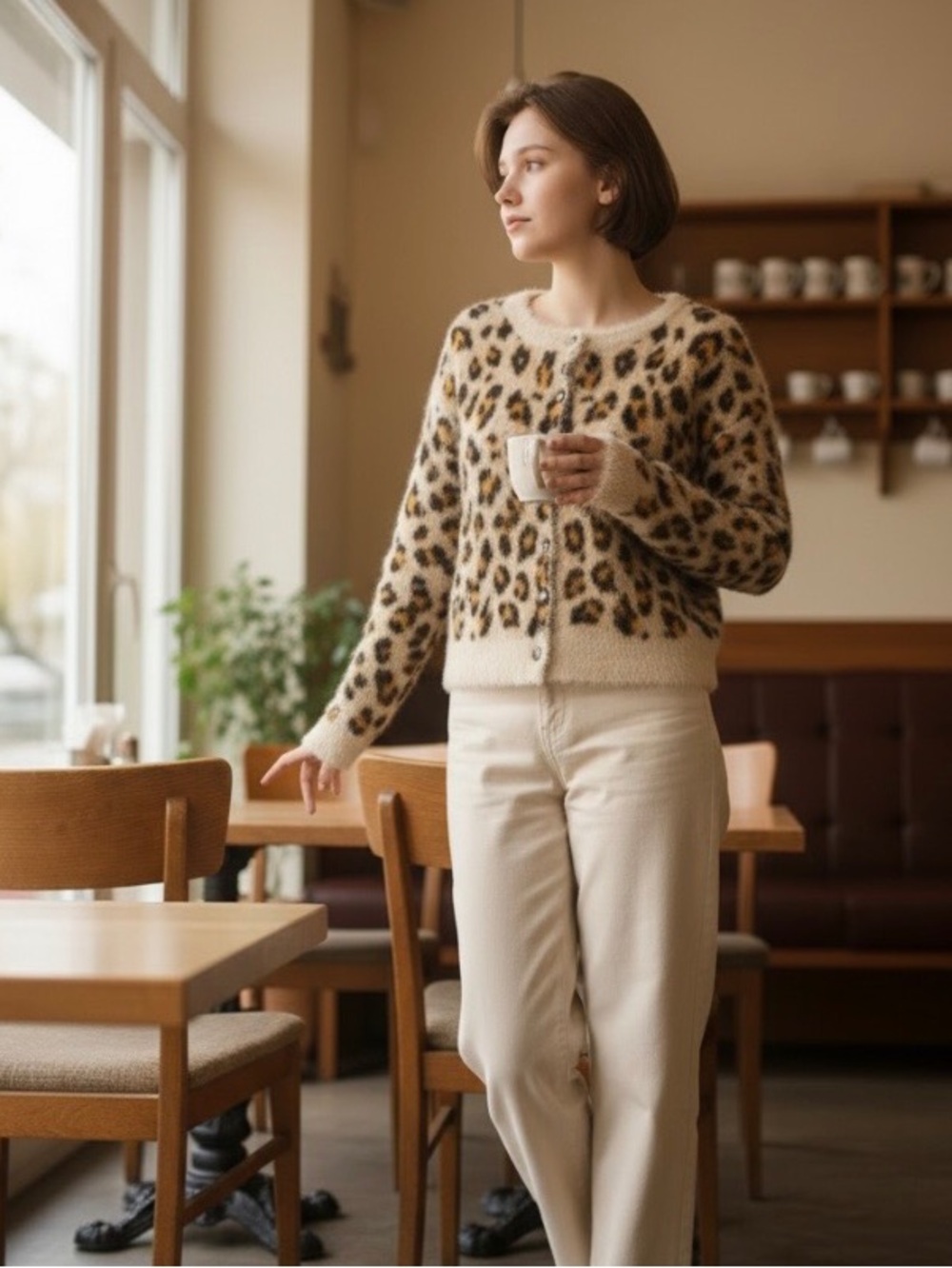 Forever 21 Cream and Brown Fuzzy Sweater